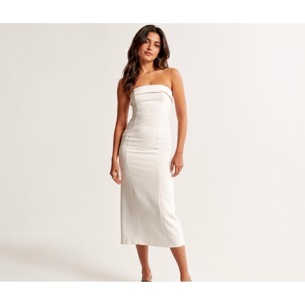ABERCROMBIE & FITCH New Women's Strapless Midi Dress MEDIUM Cream‎ Bodycon
